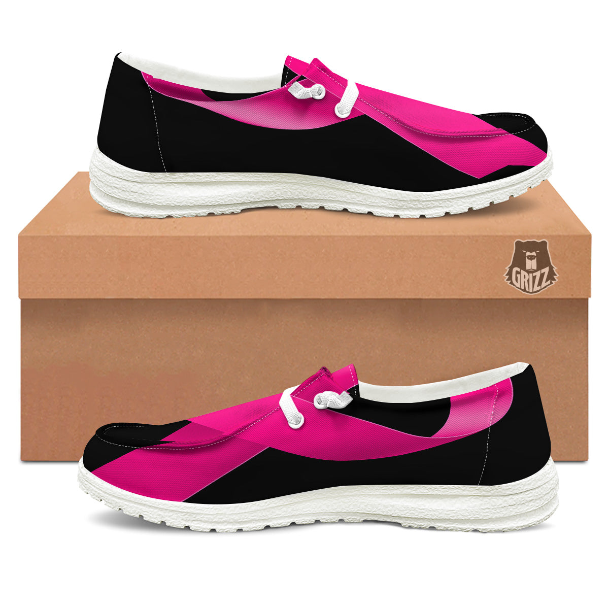 Symbol Breast Cancer Awareness Print White Loafers-grizzshop