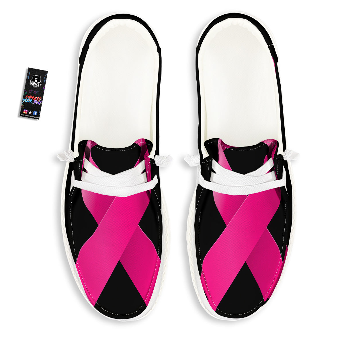 Symbol Breast Cancer Awareness Print White Loafers-grizzshop