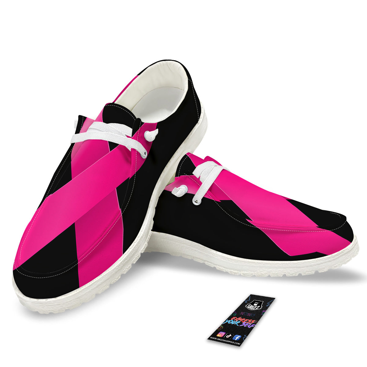 Symbol Breast Cancer Awareness Print White Loafers-grizzshop