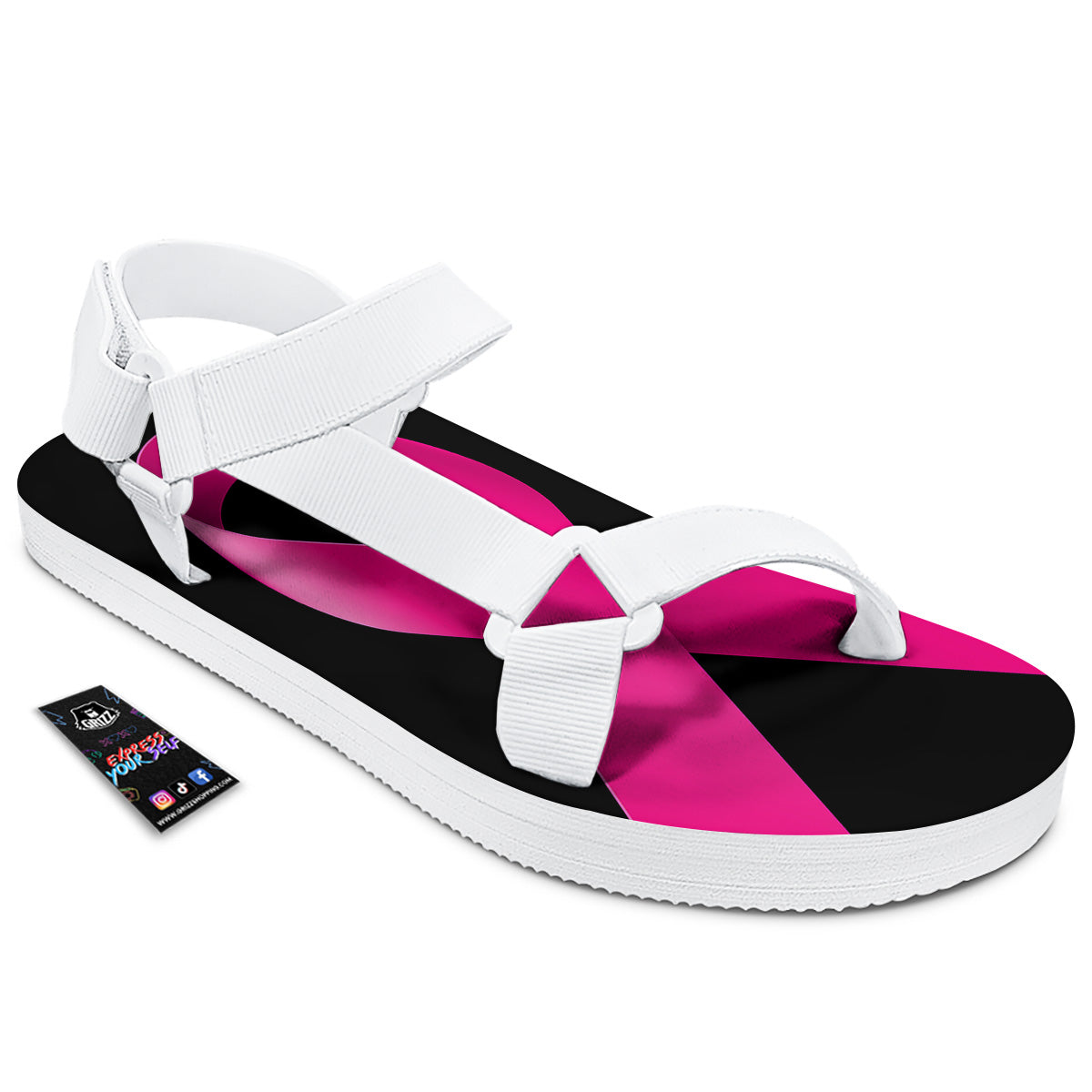 Symbol Breast Cancer Awareness Print White Open Toe Sandals-grizzshop