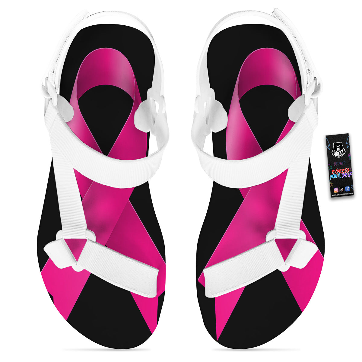 Symbol Breast Cancer Awareness Print White Open Toe Sandals-grizzshop