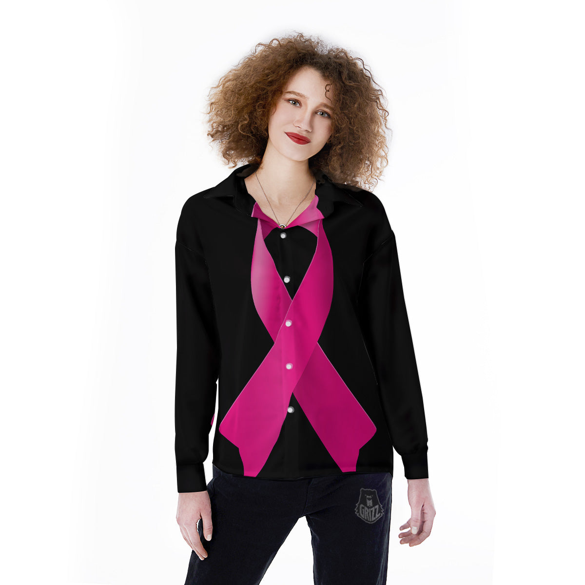 Symbol Breast Cancer Awareness Print Women's Long Sleeve Shirts-grizzshop