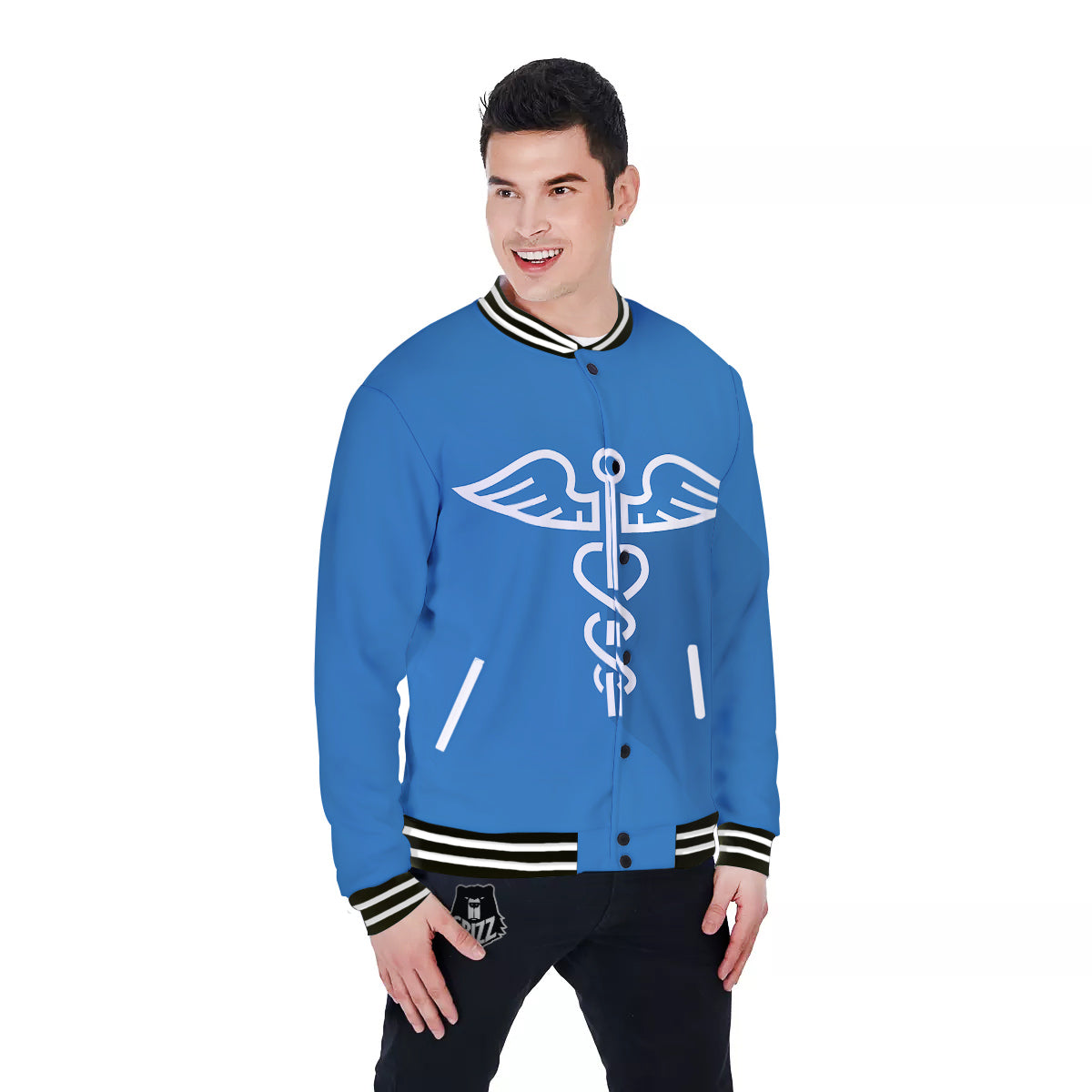 Symbol Caduceus Print Baseball Jacket-grizzshop