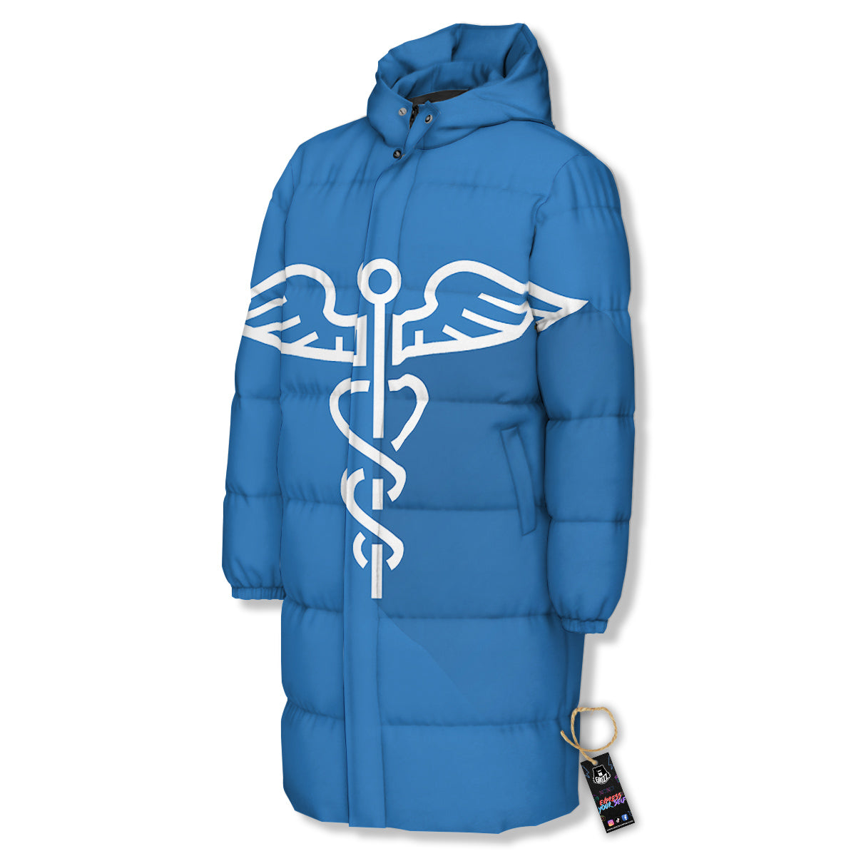 Symbol Caduceus Print Long Down Jacket-grizzshop