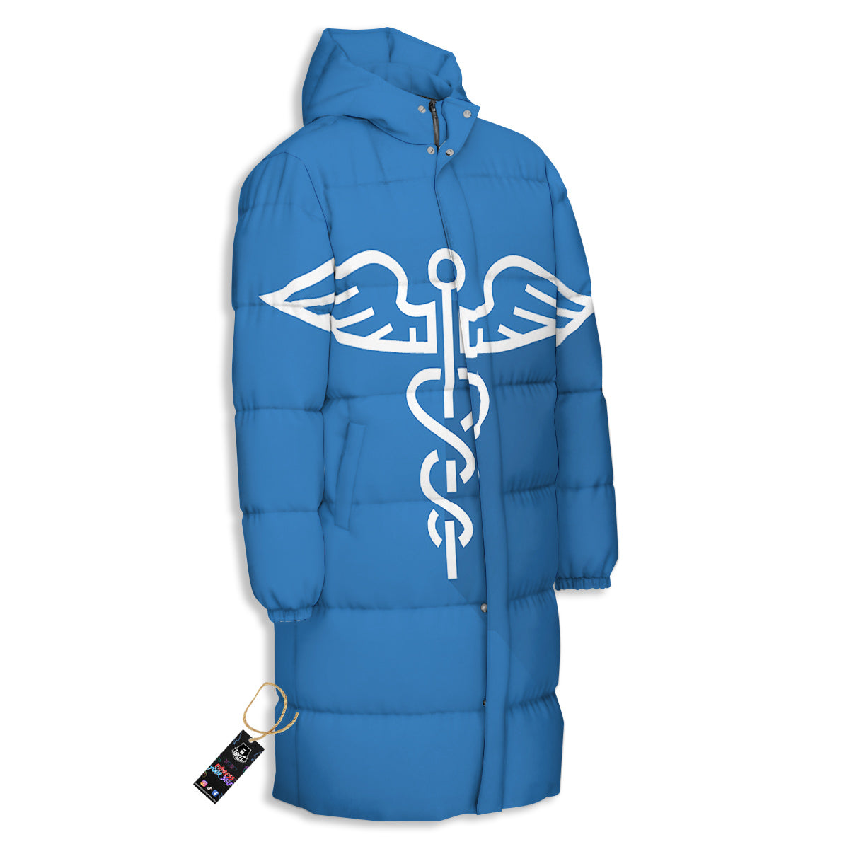 Symbol Caduceus Print Long Down Jacket-grizzshop