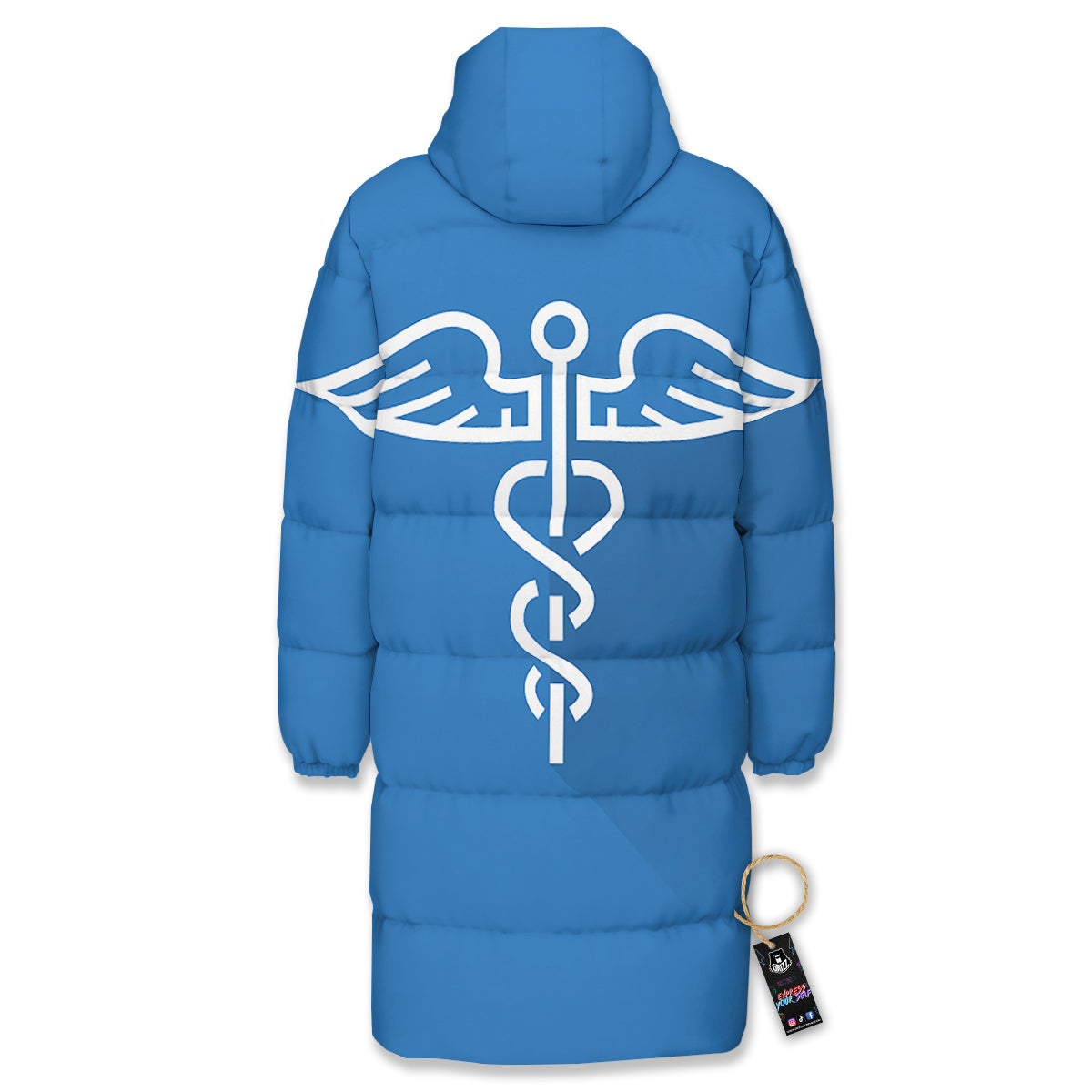Symbol Caduceus Print Long Down Jacket-grizzshop