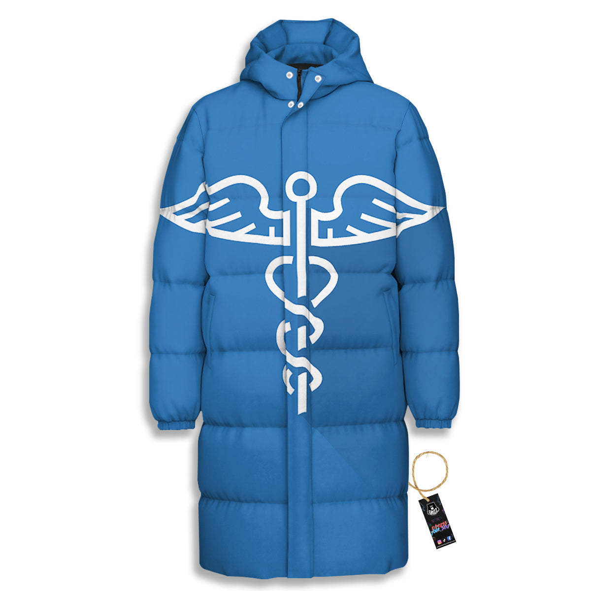 Symbol Caduceus Print Long Down Jacket-grizzshop