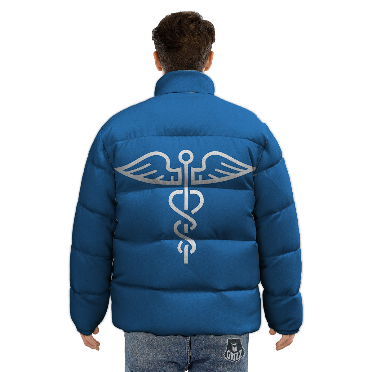 Symbol Caduceus Print Puffer Jacket-grizzshop
