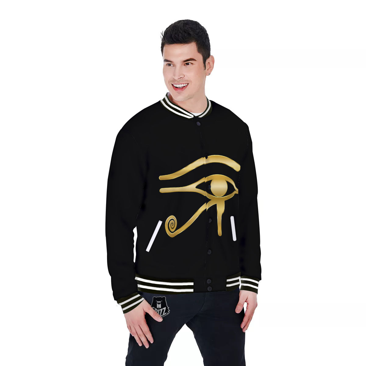 Symbol Eye Of Horus Print Baseball Jacket-grizzshop