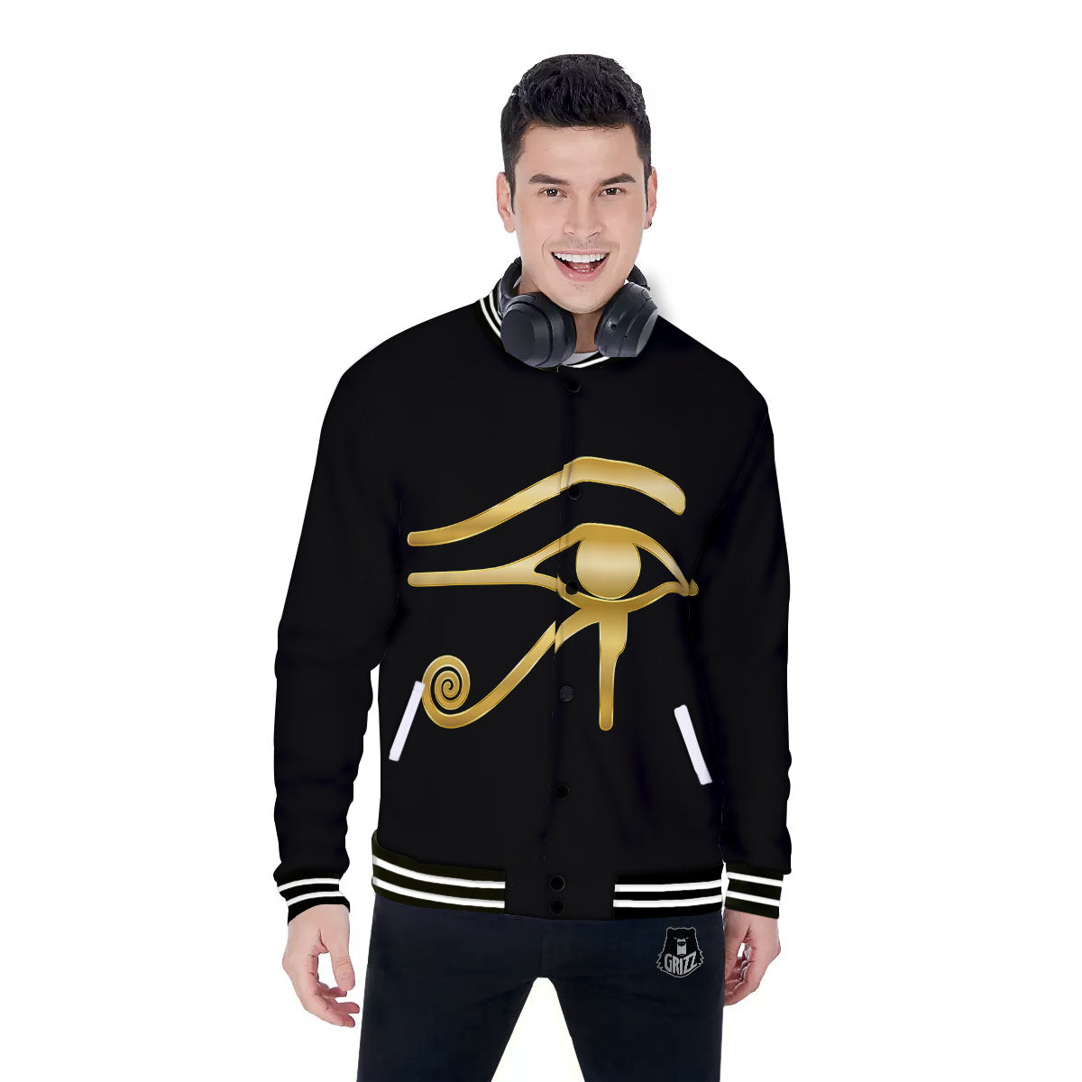 Symbol Eye Of Horus Print Baseball Jacket-grizzshop