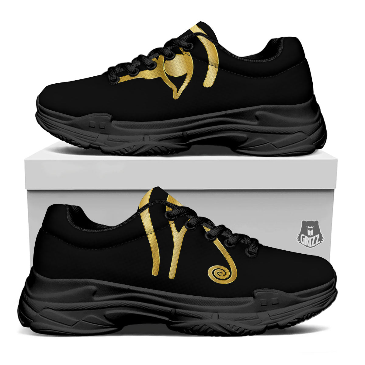Symbol Eye Of Horus Print Black Chunky Shoes-grizzshop