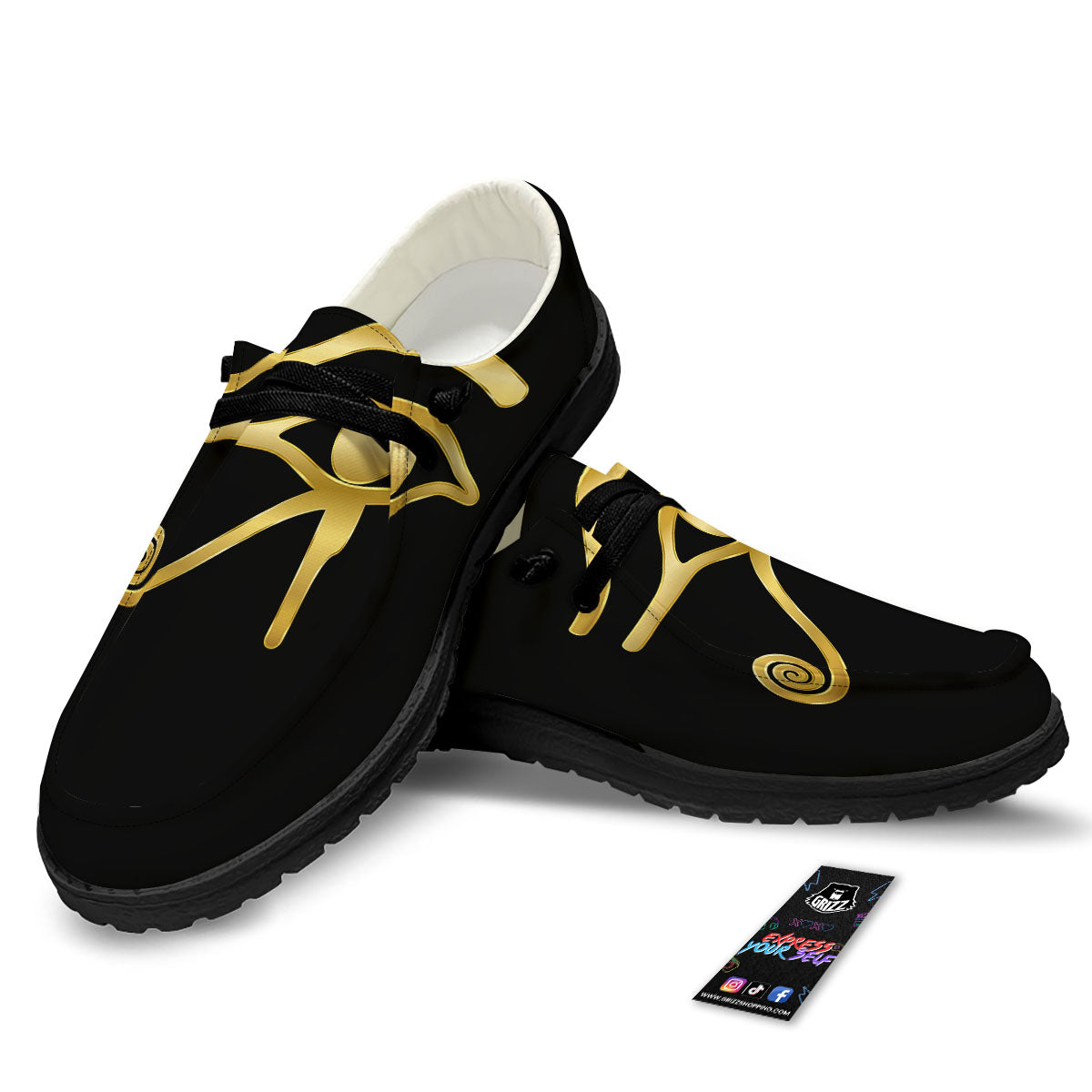 Symbol Eye Of Horus Print Black Loafers-grizzshop