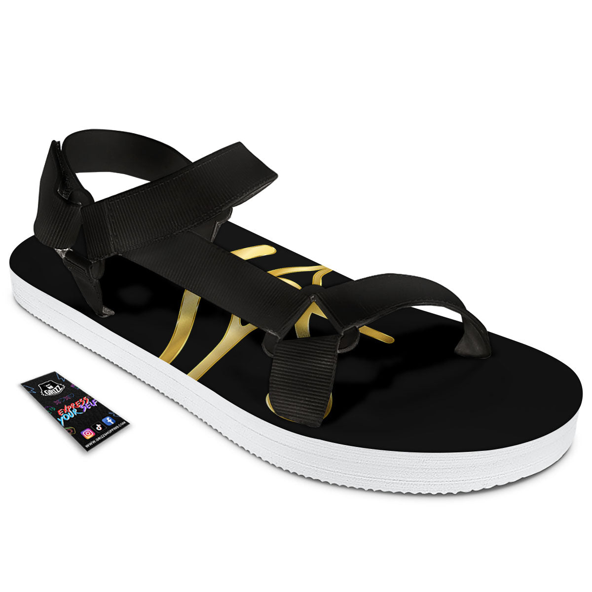 Symbol Eye Of Horus Print Black Open Toe Sandals-grizzshop