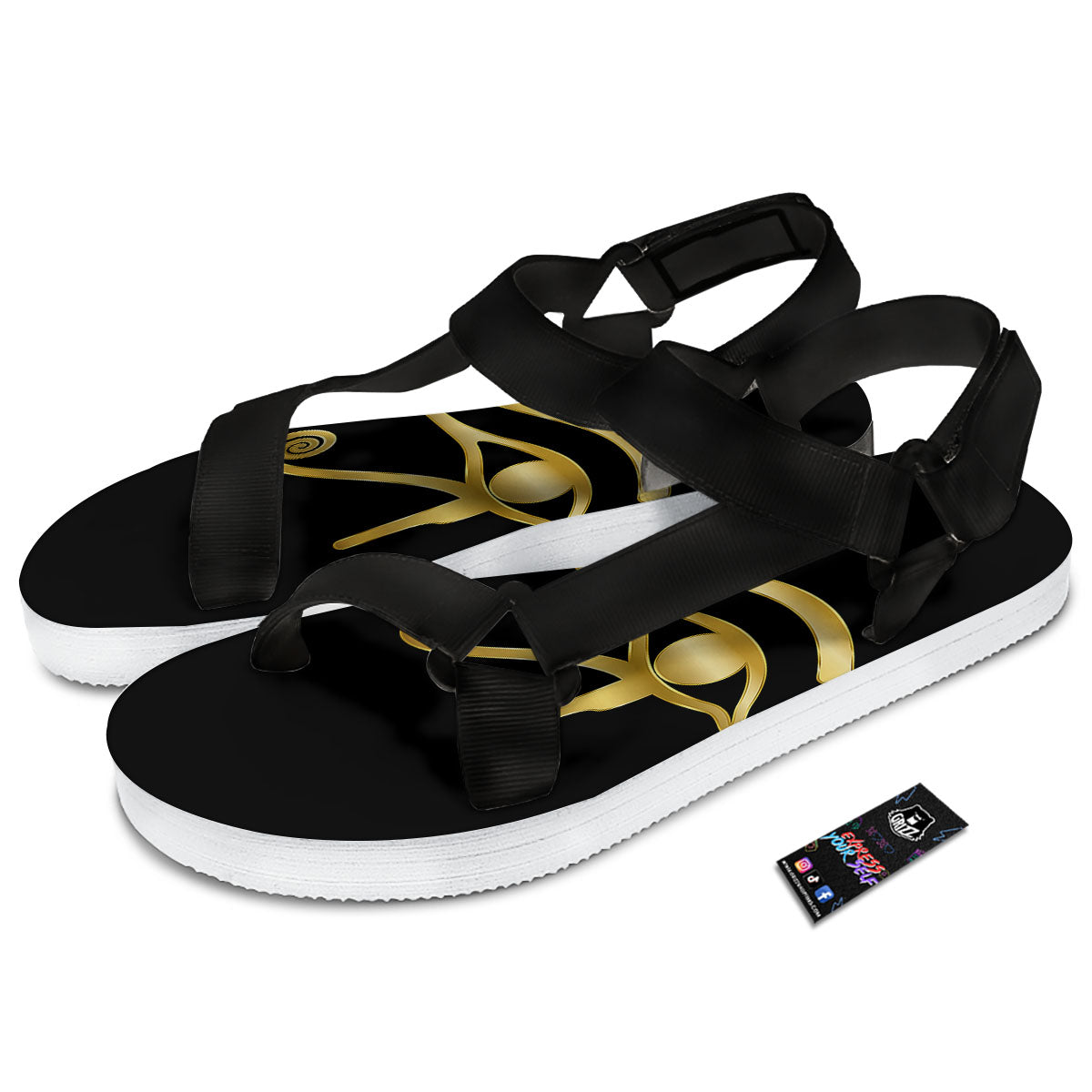 Symbol Eye Of Horus Print Black Open Toe Sandals-grizzshop