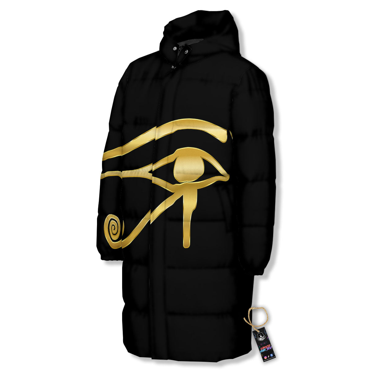 Symbol Eye Of Horus Print Long Down Jacket-grizzshop