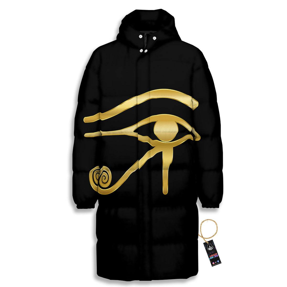 Symbol Eye Of Horus Print Long Down Jacket-grizzshop