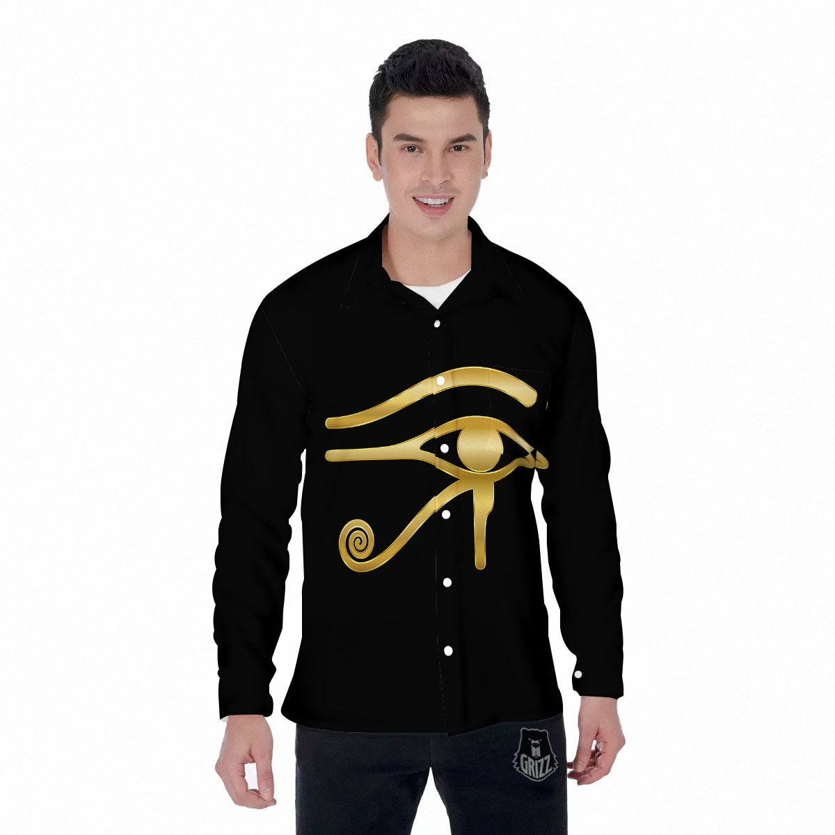 Symbol Eye Of Horus Print Men's Long Sleeve Shirts-grizzshop