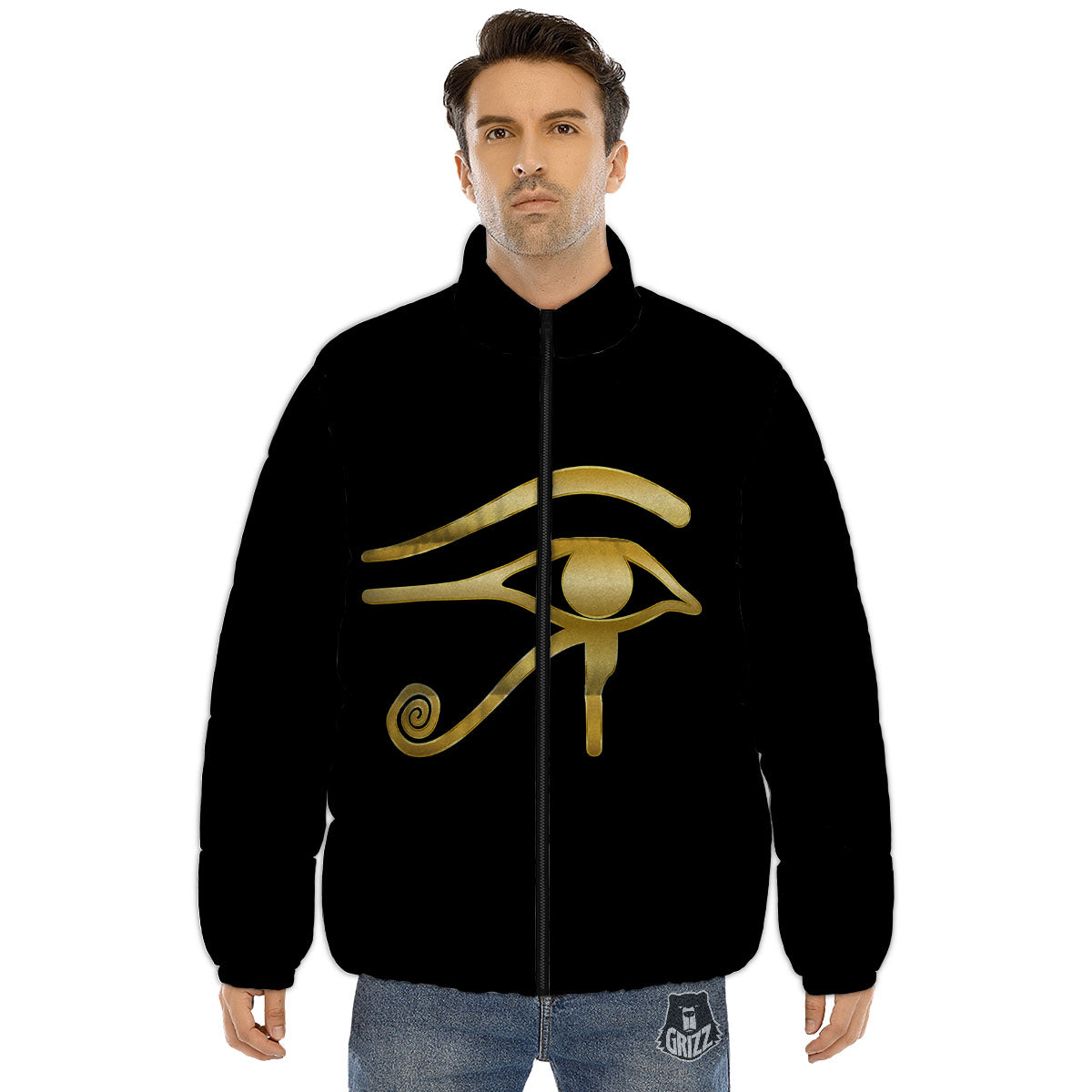Symbol Eye Of Horus Print Puffer Jacket-grizzshop