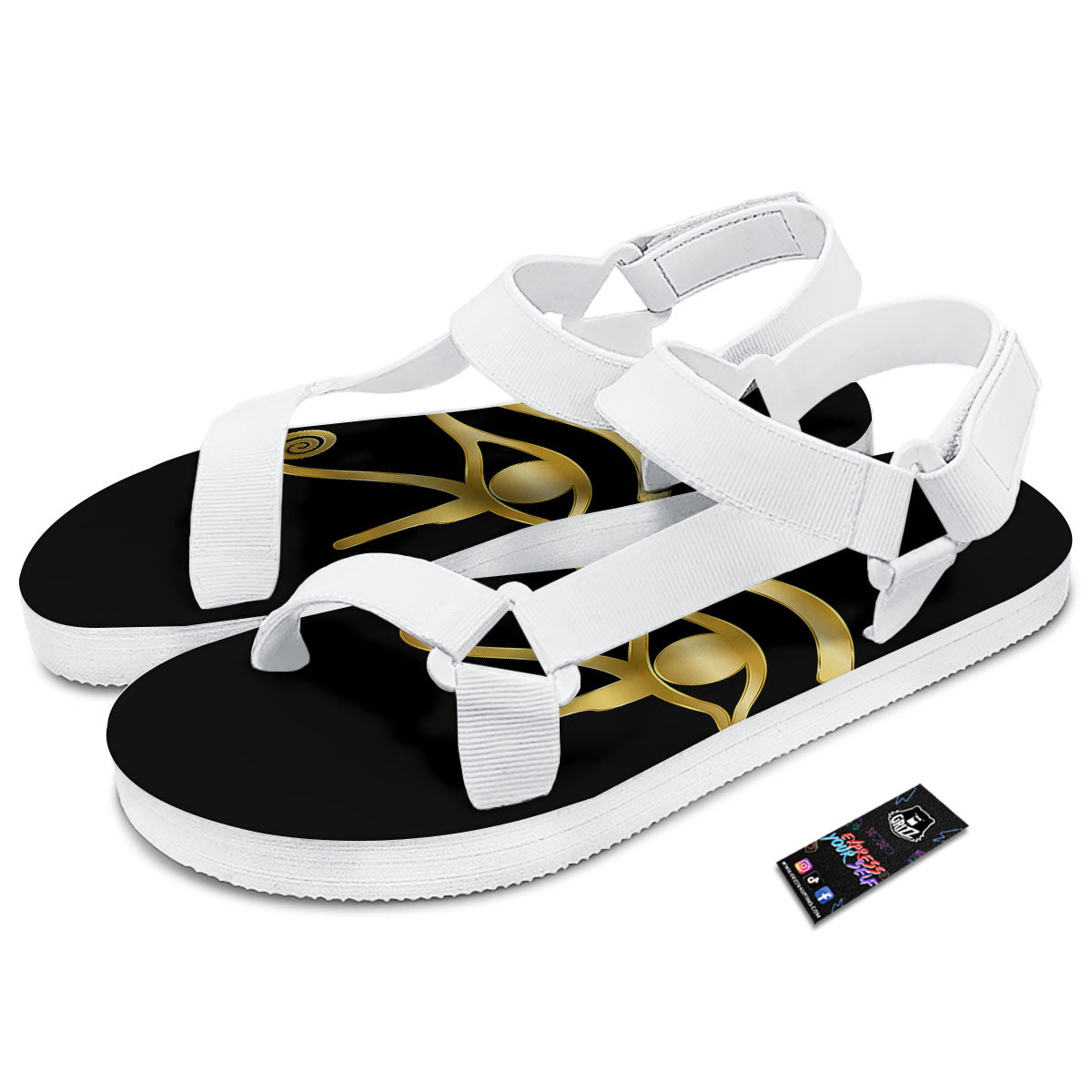 Symbol Eye Of Horus Print White Open Toe Sandals-grizzshop