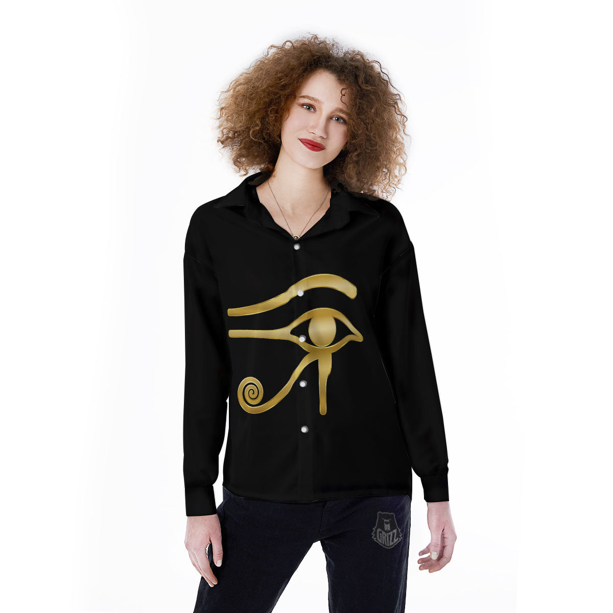 Symbol Eye Of Horus Print Women's Long Sleeve Shirts-grizzshop