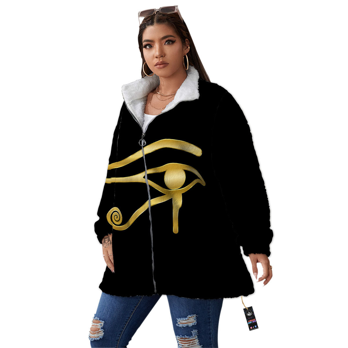 Symbol Eye Of Horus Print Women's Sherpa Jacket-grizzshop