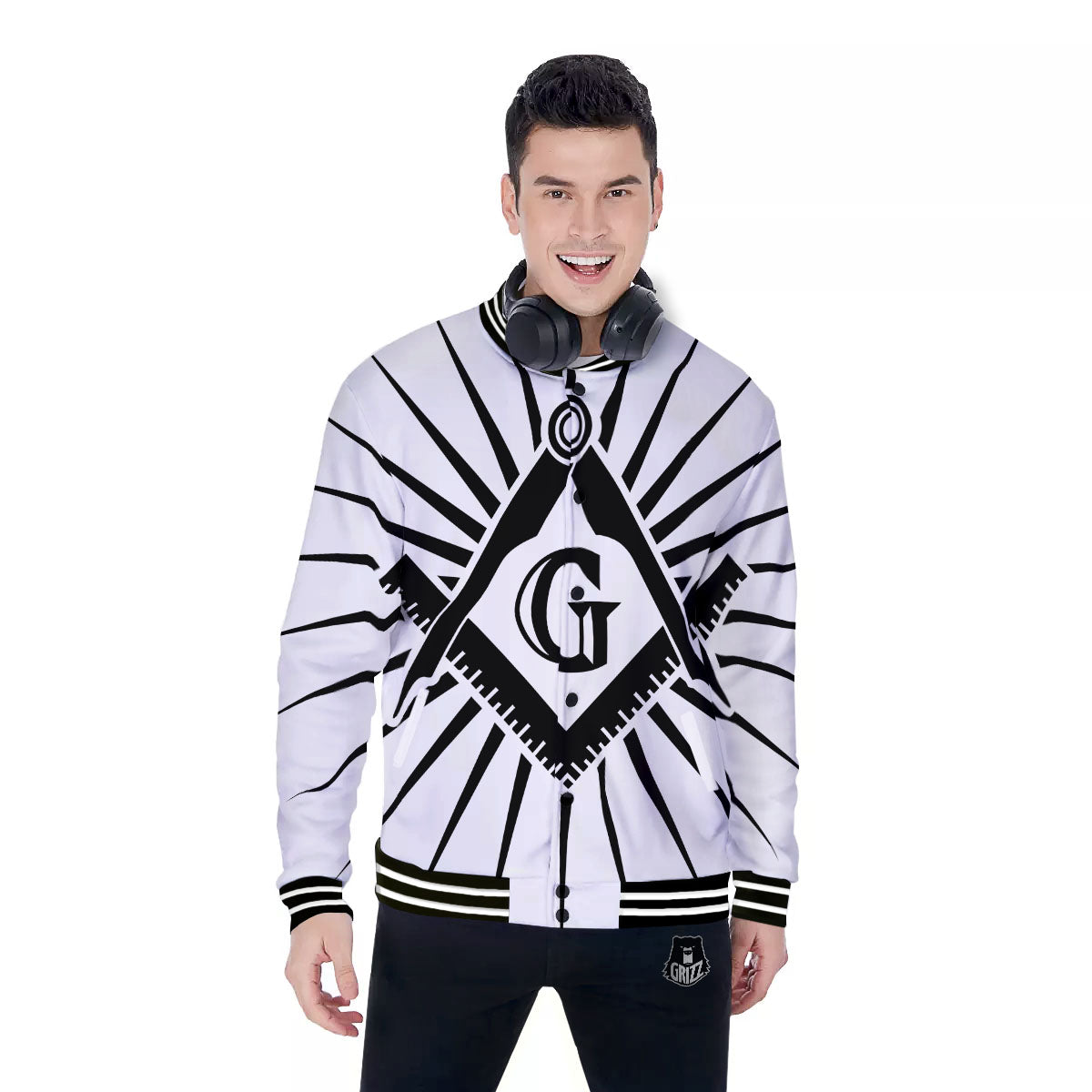 Symbol Freemasonry Print Baseball Jacket-grizzshop