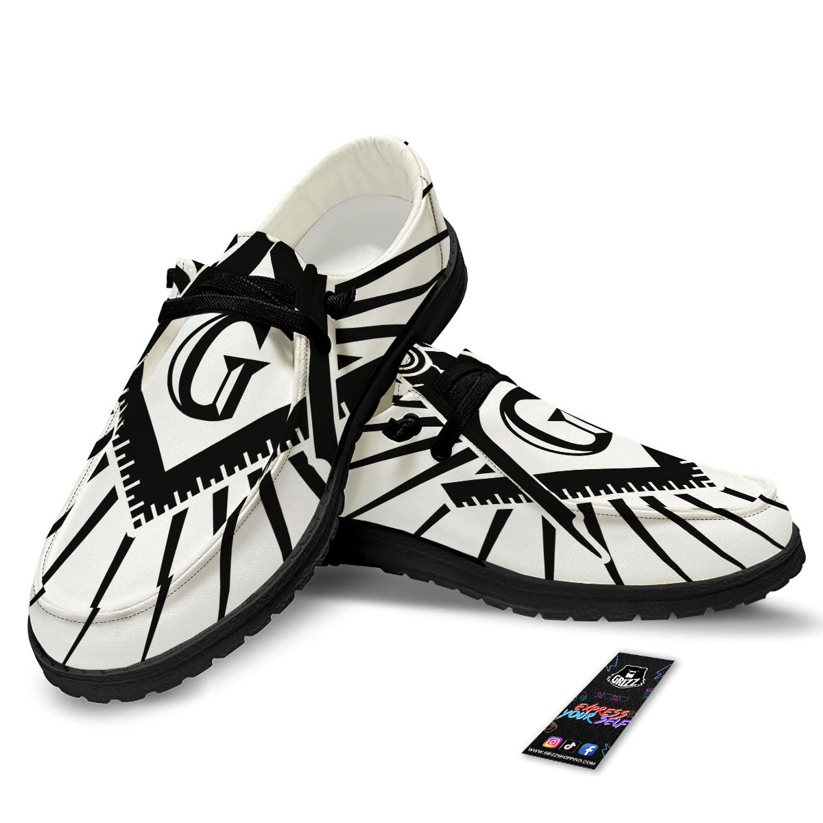 Symbol Freemasonry Print Black Loafers-grizzshop