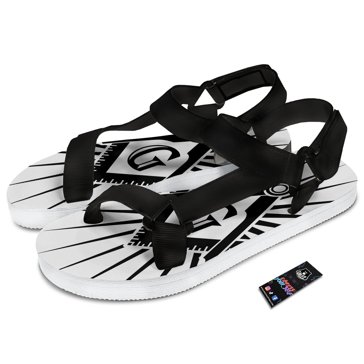Symbol Freemasonry Print Black Open Toe Sandals-grizzshop