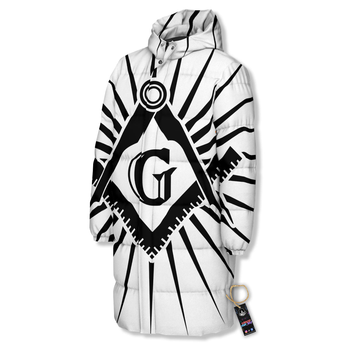 Symbol Freemasonry Print Long Down Jacket-grizzshop