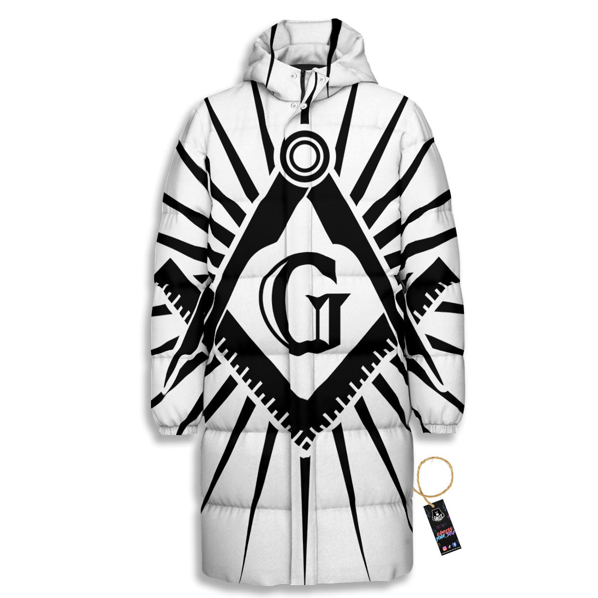 Symbol Freemasonry Print Long Down Jacket-grizzshop