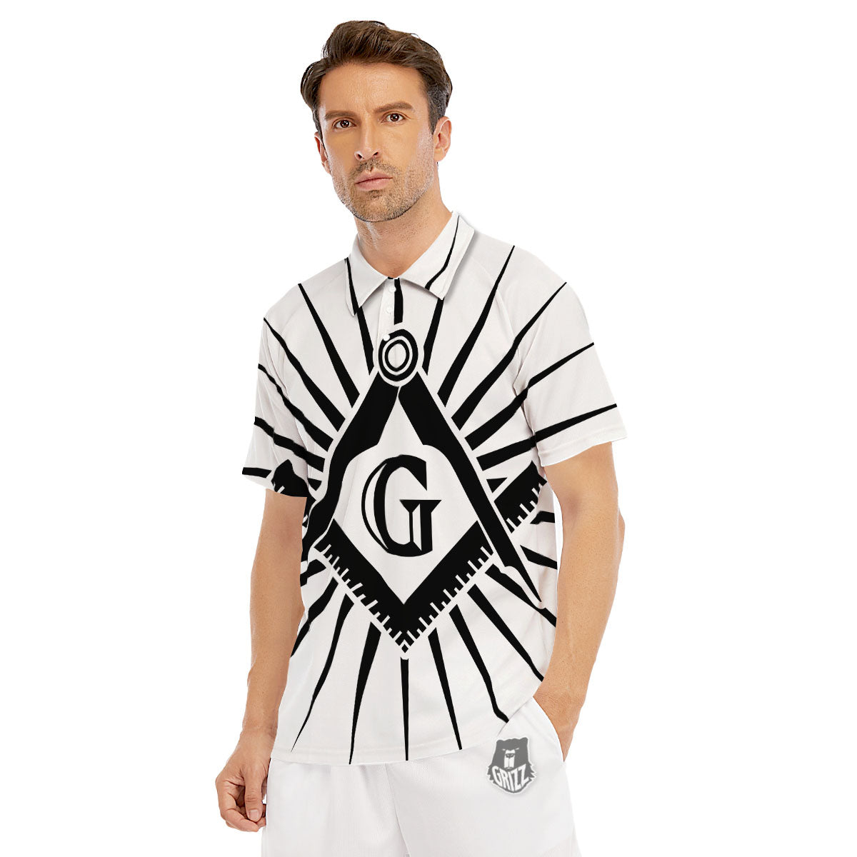 Symbol Freemasonry Print Men's Golf Shirts-grizzshop