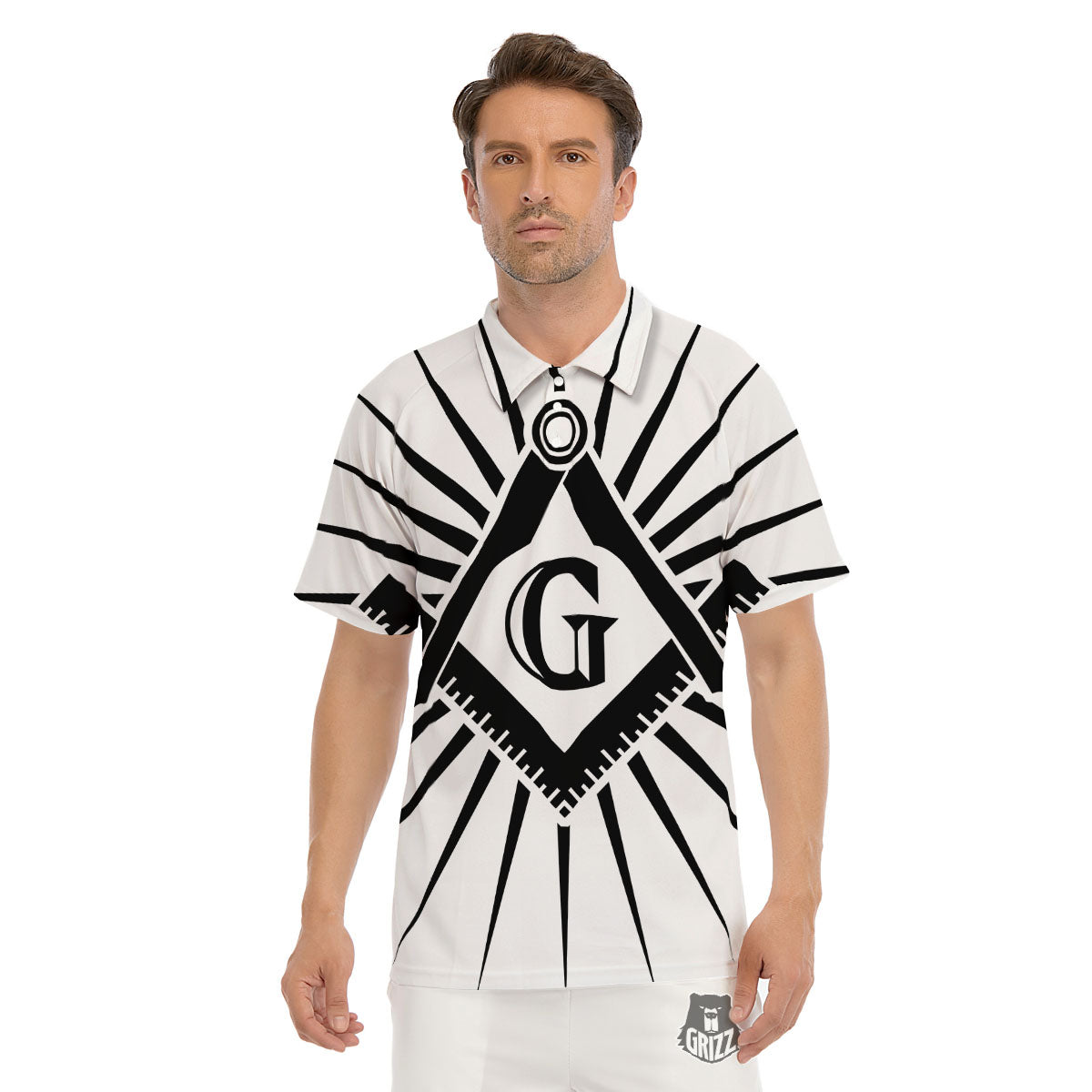 Symbol Freemasonry Print Men's Golf Shirts-grizzshop