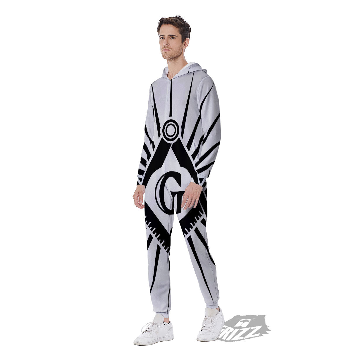 Symbol Freemasonry Print Men's Jumpsuit-grizzshop