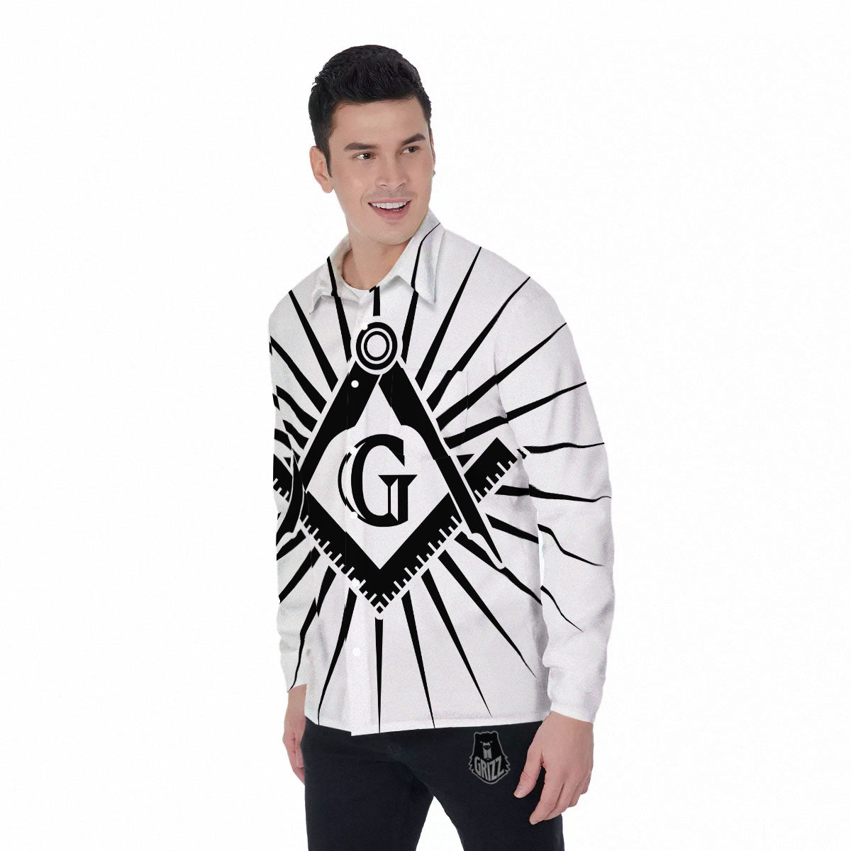 Symbol Freemasonry Print Men's Long Sleeve Shirts-grizzshop