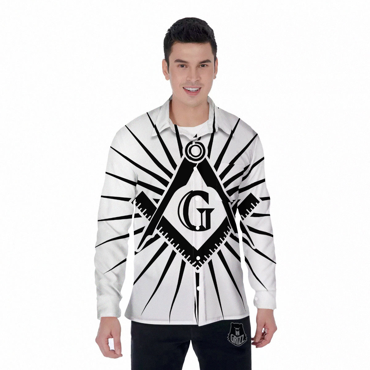 Symbol Freemasonry Print Men's Long Sleeve Shirts-grizzshop
