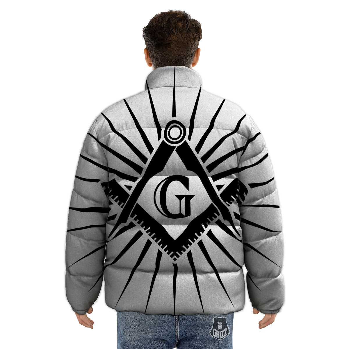 Symbol Freemasonry Print Puffer Jacket-grizzshop