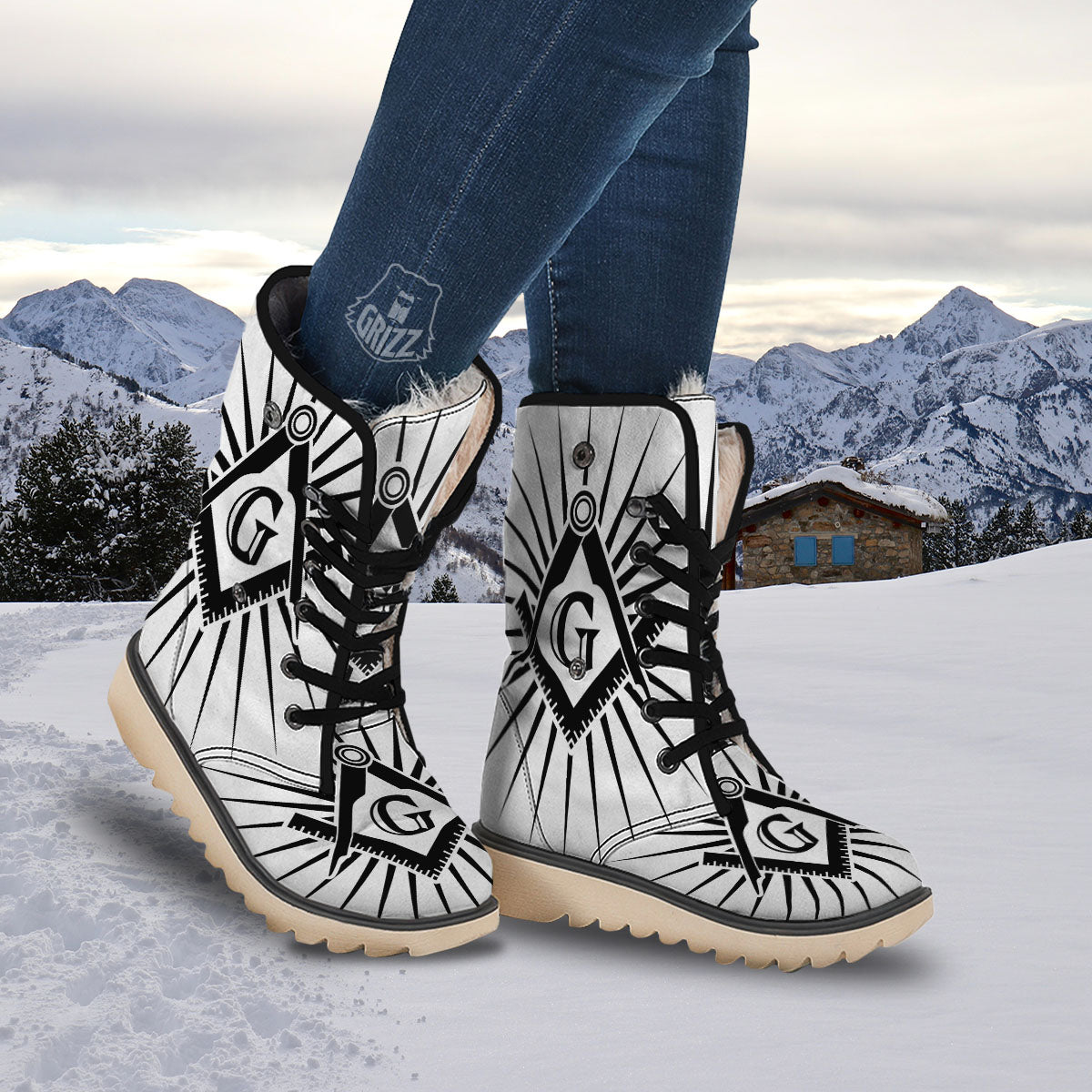 Symbol Freemasonry Print Snow Boots-grizzshop