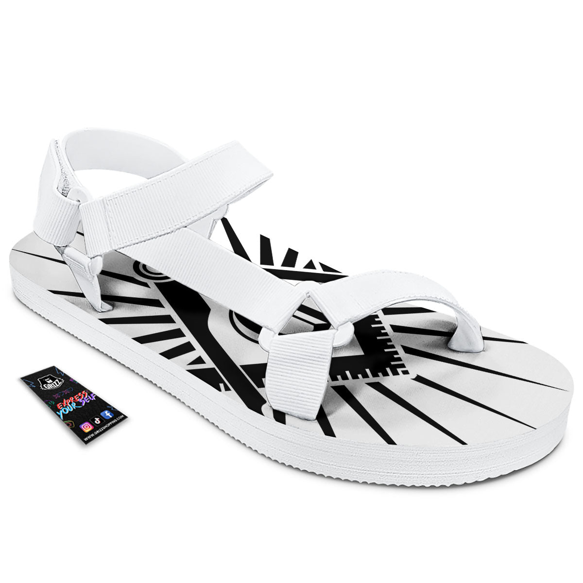 Symbol Freemasonry Print White Open Toe Sandals-grizzshop