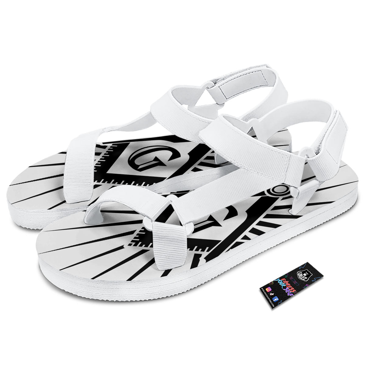 Symbol Freemasonry Print White Open Toe Sandals-grizzshop