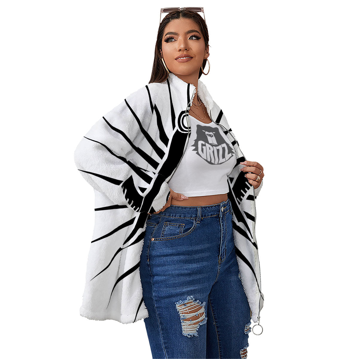 Symbol Freemasonry Print Women's Sherpa Jacket-grizzshop