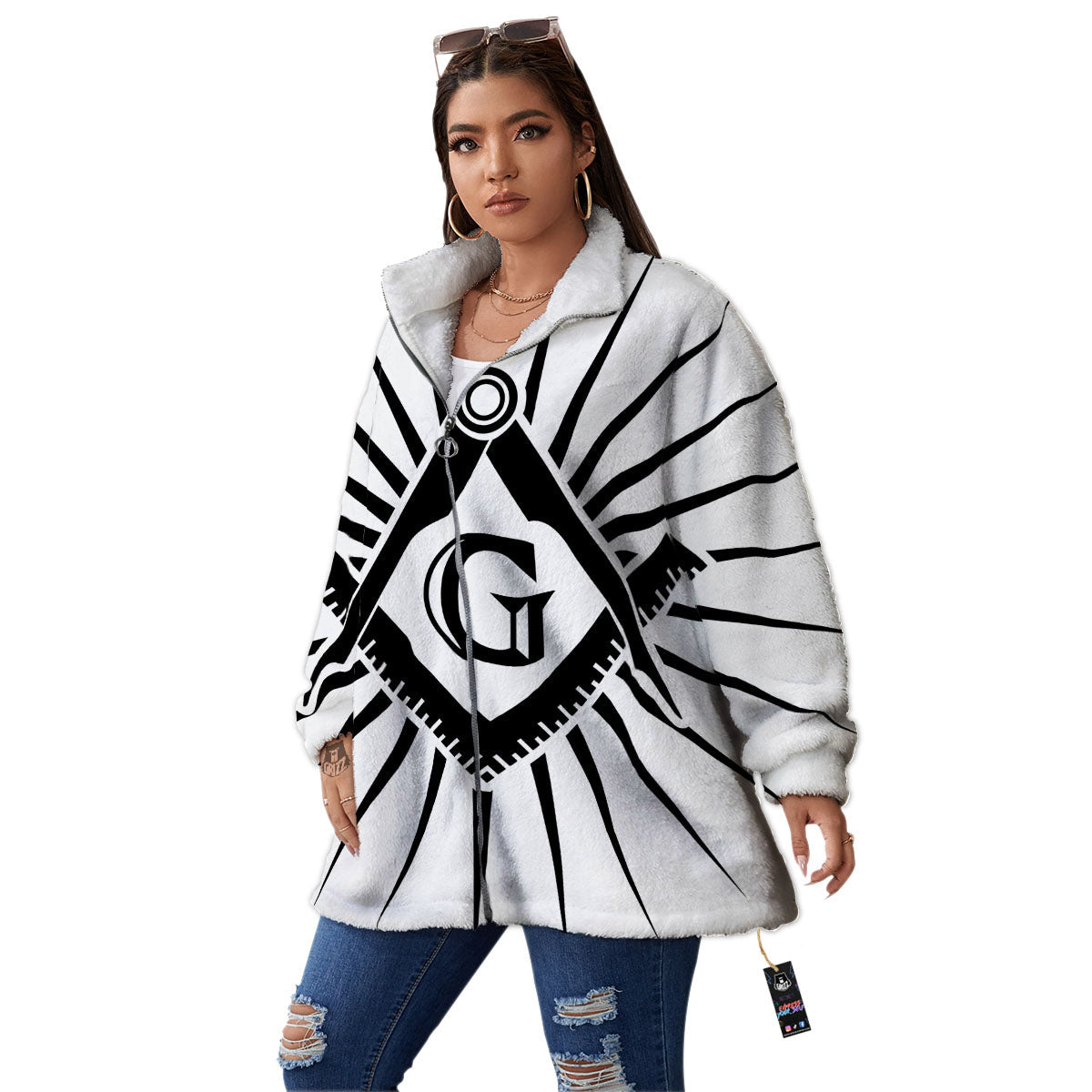 Symbol Freemasonry Print Women's Sherpa Jacket-grizzshop
