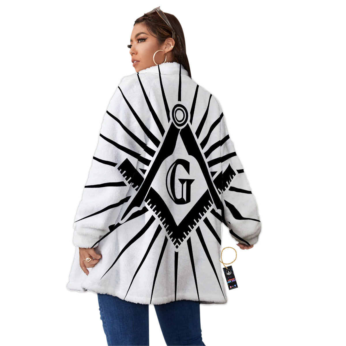 Symbol Freemasonry Print Women's Sherpa Jacket-grizzshop