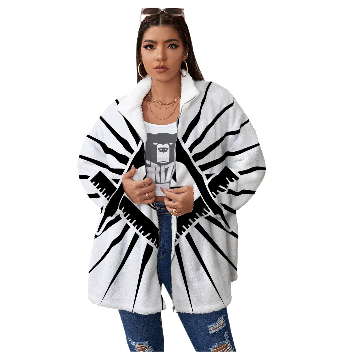 Symbol Freemasonry Print Women's Sherpa Jacket-grizzshop