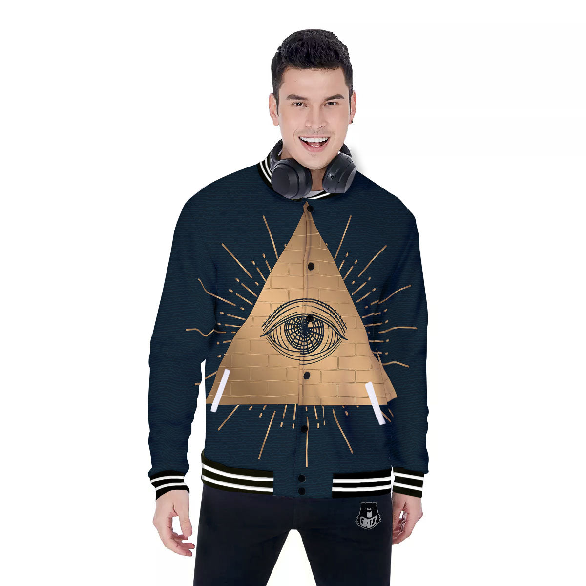 Symbol Illuminati Print Baseball Jacket-grizzshop