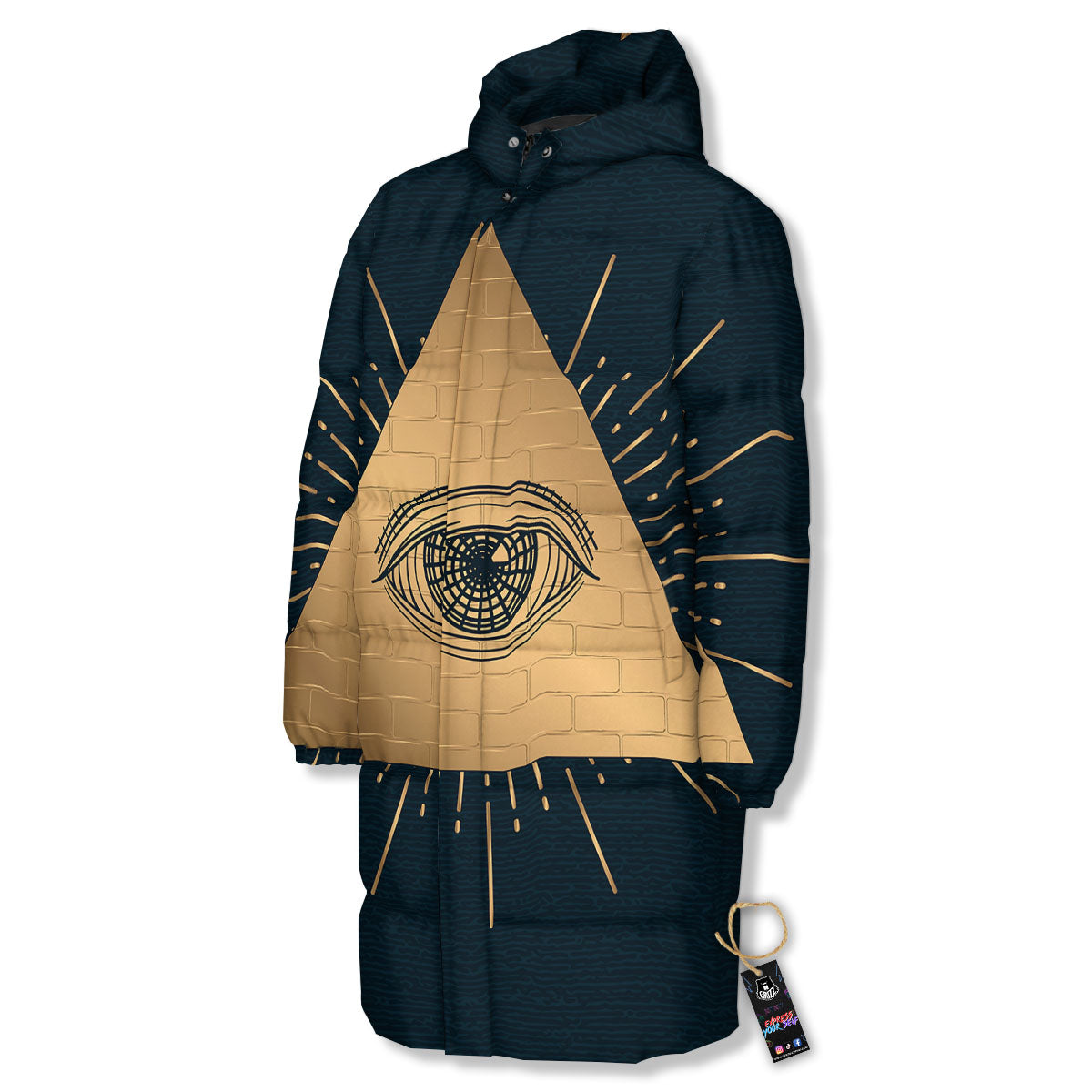 Symbol Illuminati Print Long Down Jacket-grizzshop