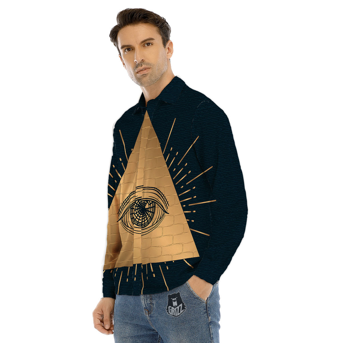 Symbol Illuminati Print Men's Dress Shirts-grizzshop