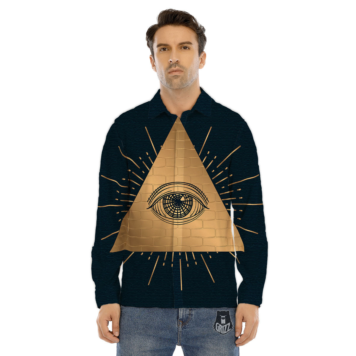 Symbol Illuminati Print Men's Dress Shirts-grizzshop