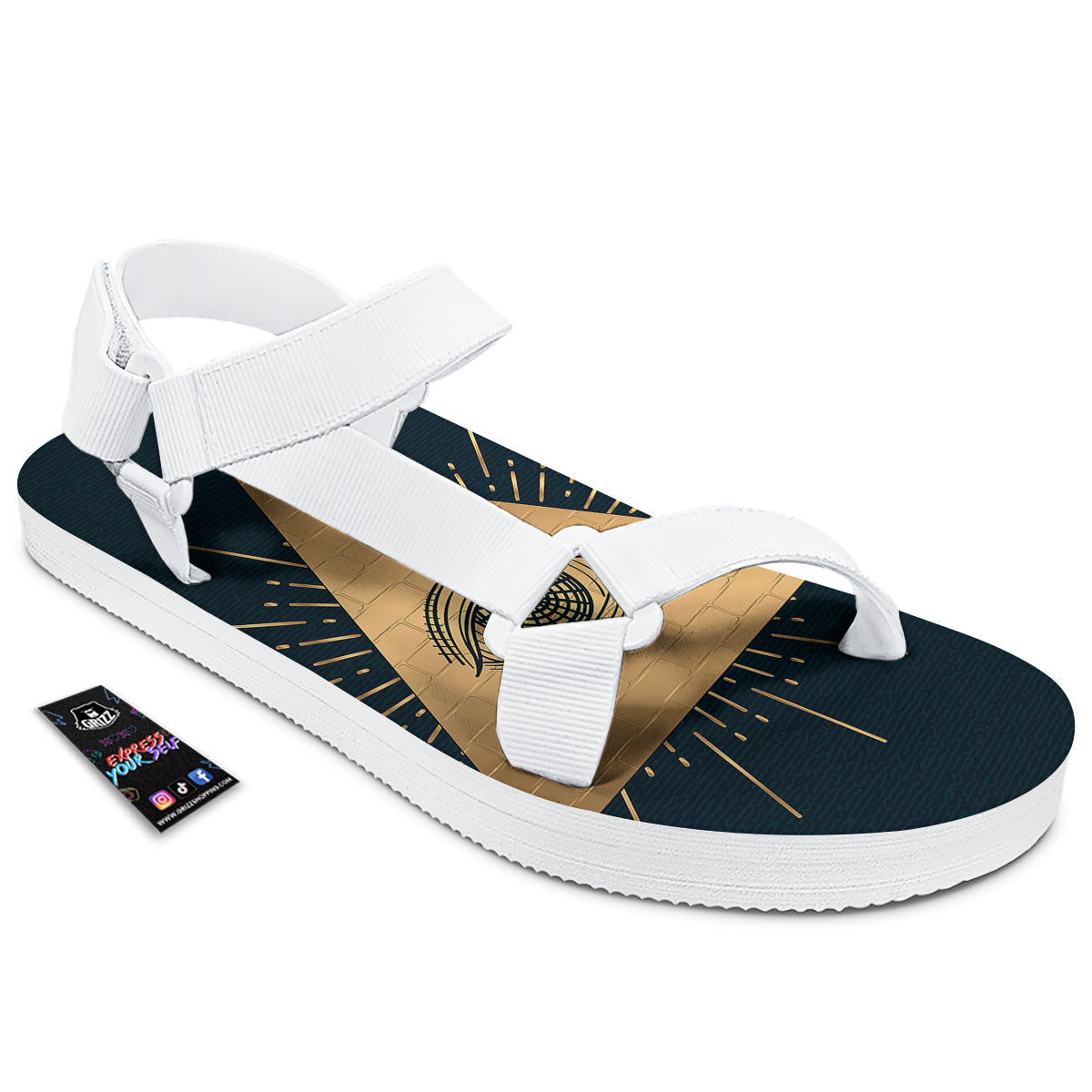 Symbol Illuminati Print White Open Toe Sandals-grizzshop