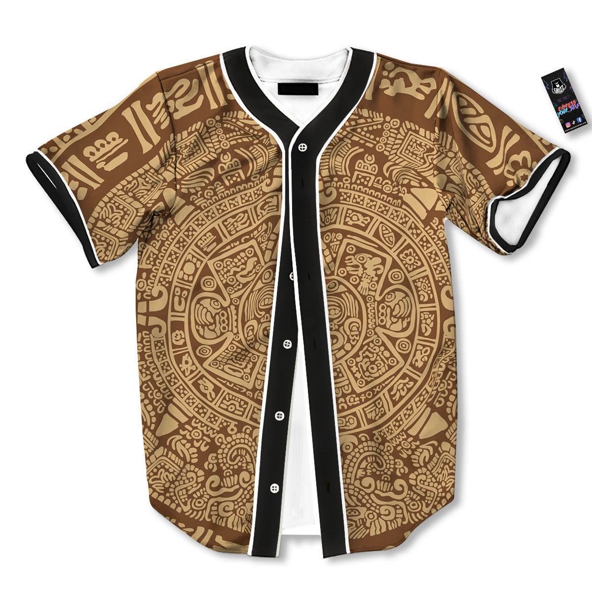 Symbol Mayan Print Baseball Jersey-grizzshop