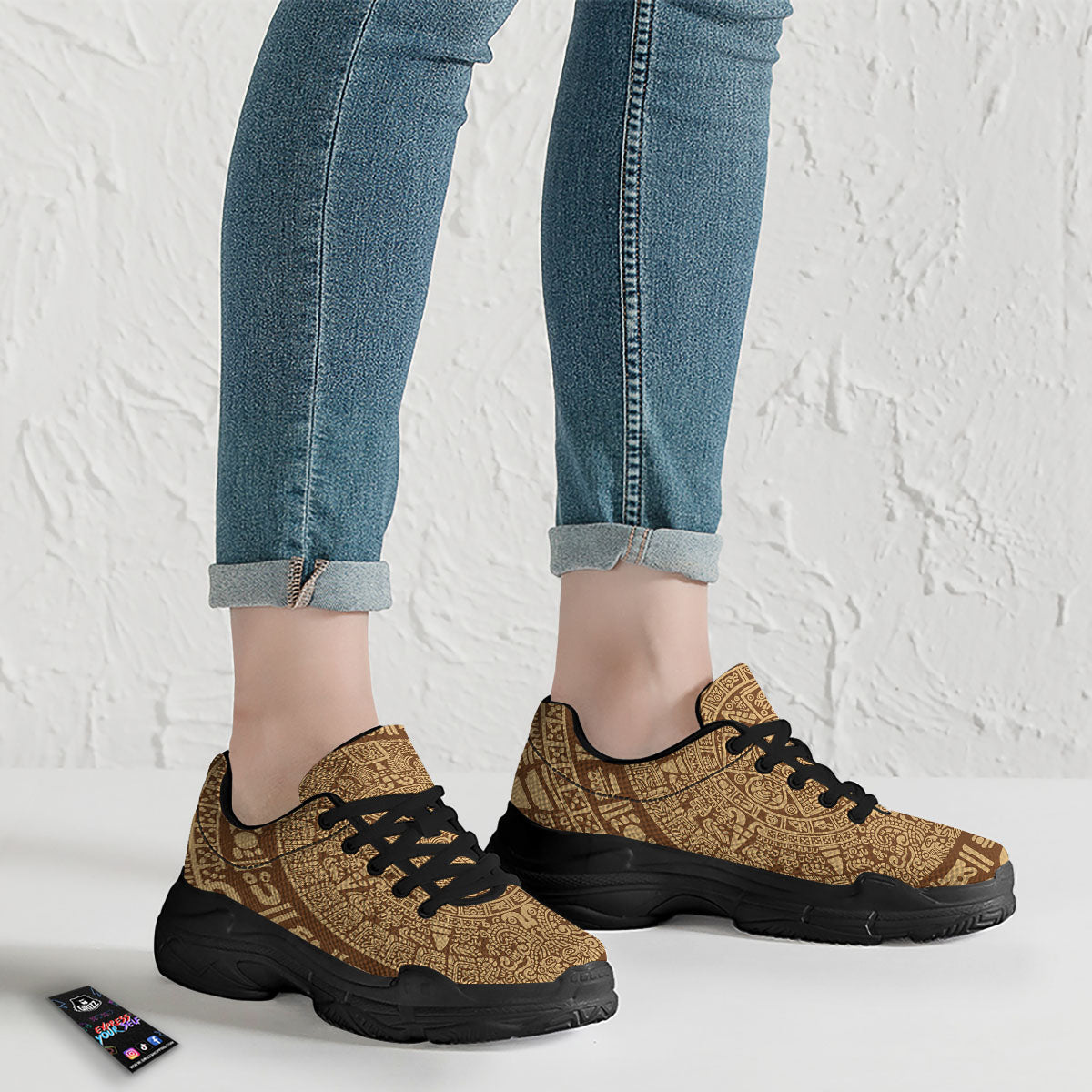 Symbol Mayan Print Black Chunky Shoes-grizzshop